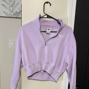 Nike Women's Light Purple Half-Zip Cropped Hoodie